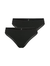 Czarne majtki bikini z gładkim wykończeniem, z dekoracyjną siateczkową wstawką po bokach i niskim stanem. Opakowanie zawiera dwa sztuki.