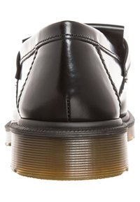 Chaussures en cuir noir à finition lisse, bout rond et semelle en caoutchouc texturée. Caractéristiques de coutures discrètes et talon bas profilé.