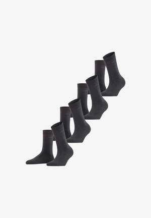 Chaussettes en coton gris foncé, longueur mi-mollet, avec une texture lisse et des bords côtelés élastiques. Paquet de sept paires, design uniforme.