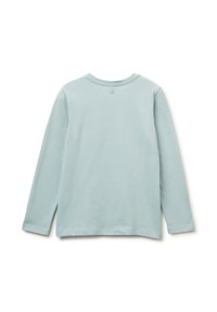 Košile s dlouhým rukávem ve světle modré barvě, vyrobená z měkké bavlny. Kulatý výstřih s malým logem na zadní straně. Hladká, jednobarevná textura.