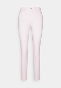 Jeans skinny rosa claro hechos de una mezcla de algodón. Presentan un diseño clásico de cinco bolsillos y un cierre frontal de botones.
