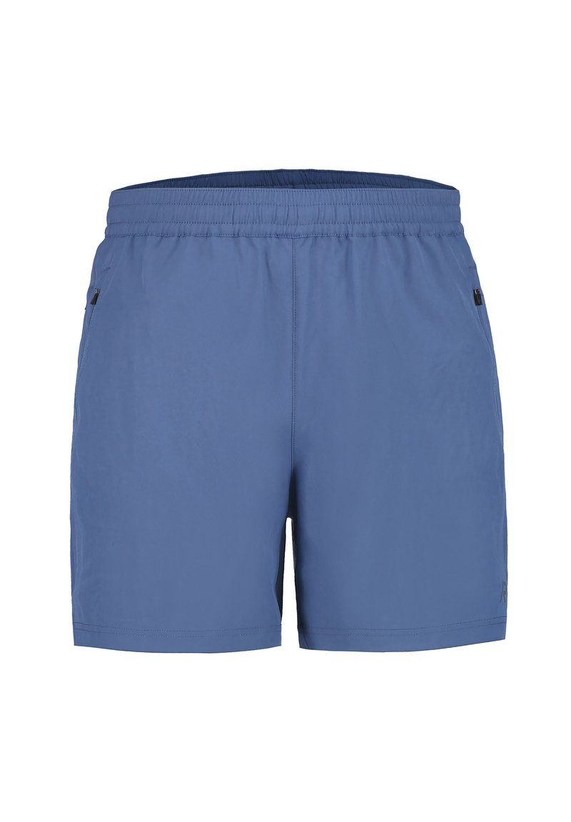 Blå sportsshorts lavet af letvægtsmateriale, med en elastisk talje, en glat tekstur og diskrete sidelommer.