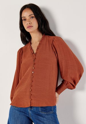 Apricot RUFFLE NECK TEXTURED  - Button-down blouse - rust