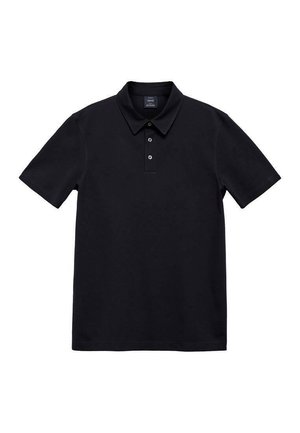 Polo shirt nera realizzata in tessuto misto cotone. Presenta maniche corte, colletto, patta con tre bottoni e un design dalla vestibilità rilassata.