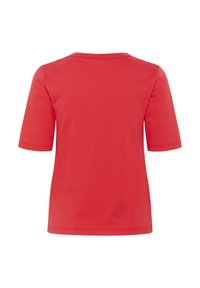 T-shirt en coton rouge avec des manches courtes, un col rond et une texture unie. Aucun motif ou embellissement visible. Vue arrière montrée.