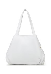 Borsa tote in pelle bianca con una finitura testurizzata e due manici robusti. Fondo arrotondato con un sottile dettaglio di cuciture nelle cuciture.