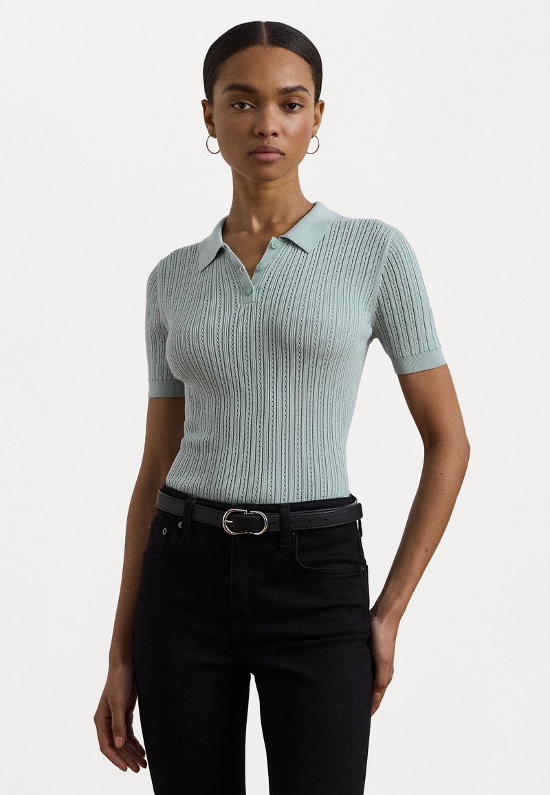 Lauren Ralph Lauren - NATRISSA POINTELLE KNIT COTTON BLEND POLO SWEATER - Poloskjorter - aqua pearl, Forstørre