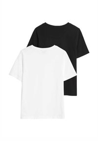 Set di due t-shirt girocollo in cotone nero e bianco, con maniche corte e vestibilità comoda. Nessun motivo o dettaglio visibile.