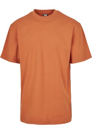 Short-sleeve T-shirt in a vibrant burnt orange color. Made from soft fabric with a round neck and a relaxed fit. No visible patterns or graphics.