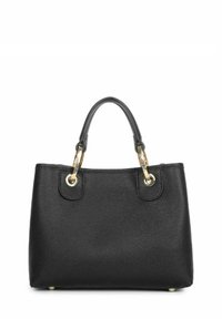 Borsa a tote in pelle nera con superficie testurizzata, hardware in tonalità oro, doppio manico corto e forma strutturata. Nessun motivo o accento visibile.