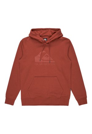 Murstenrød hættetrøje med lomme foran, snoretræk i hætten og et Quiksilver-logo printet på brystet. Lavet af blødt stof.
