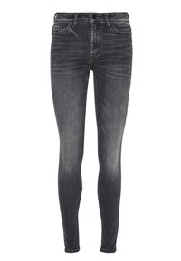 Slim džíny ve tmavě šedém denimovém provedení, s klasickým pětipocket designem, mírným vyblednutím a zipem na přední straně s knoflíkovým zapínáním.