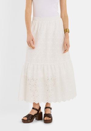 Grain de Malice, JUPE LONGUE ÉVASÉE BRODERIE ANGLAISE - Falda larga - blanc
