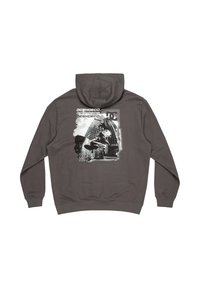 Gray hoodie featuring a graphic print on the back, showcasing a skateboarding theme with the text "DC SHOECN." Soft fabric with a classic cut.