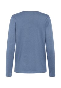 Maglione blu a maniche lunghe, realizzato in morbido materiale a maglia, con scollatura a girocollo e polsini a coste, orlo piatto e design senza cuciture.