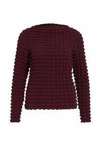 Burgundy struktureret langærmet top med et hævet boblemønster, rund halsudskæring og tætsiddende design. Blødt, plysset materiale med ribbede manchetter.