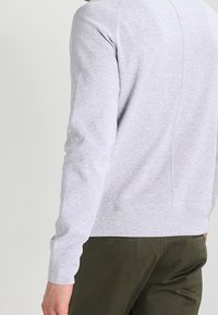 Grå sweatshirt med lång ärm, rund hals och en synlig sömdetalj längs mitt bak. Mjuk bomullsblandning.