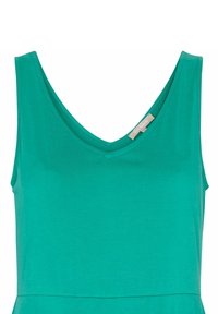 Top verde de tirantes con escote en V y diseño sin mangas, fabricado con una tela suave, de textura lisa y con sutiles detalles de costura.