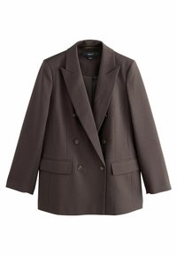 Brun dubbelknäppt blazer med stora slag, två framfickor och knappdetaljer. Tillverkad i ett slätt, strukturerat tyg.