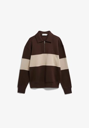 ARMEDANGELS, STRIPED TROYER - Poloshirt - claystone - sand stone
