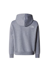 Felpa con cappuccio grigia, dal tessuto liscio, con polsini e vita elasticizzati. Presenta un piccolo logo bianco sulla parte superiore della schiena.