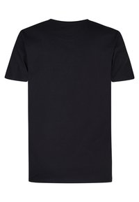 Maglietta nera a maniche corte realizzata in cotone. Presenta un collo a giro e un retro semplice senza grafiche o motivi visibili.