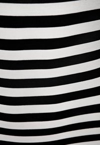 Black and white striped fabric, featuring horizontal lines of equal width, with a smooth texture and stretchable quality.