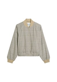 Μπουφάν μπόμπερ με καρό σχέδιο σε μπεζ και κρεμ αποχρώσεις, με ριμπ γιακά και μανσέτες, κουμπιά με πάτημα και πλαϊνές τσέπες. Κατασκευασμένο από υφασμάτινη υφή.