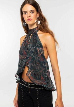 HALTER ESTAMPADO ABIERTO AL FRENTE CON VOLANTES - Blusa - estampado