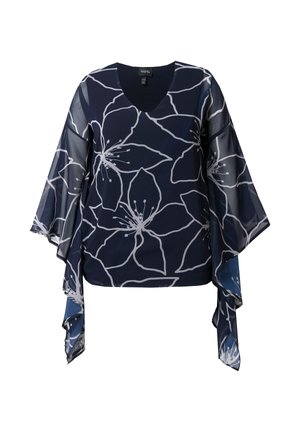 Ulla Popken FLOWER PRINT LAYERED WING SLEEVE - Blouse - marine