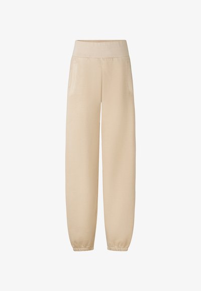 Beige sweatpants med en bred elastisk talje, to sidelommer og elastiske manchetter ved anklerne, lavet af blød, letvægtsstof.