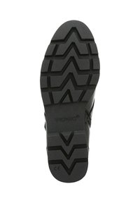 Sola in gomma nera con un motivo a zigzag, caratterizzata da scanalature profonde per una migliore aderenza e il marchio "VIONIC" vicino al tallone.
