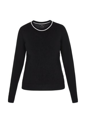 Crna dugačka majica sa dugim rukavima, napravljena od mekanog materijala, s okruglim izrezom s kontrastnom bijelom rebrastom obrubom i uskim siluetom.