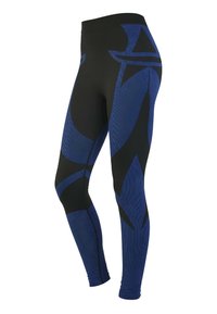 Kompressionsleggings in Schwarz und Blau. Verfügen über ein geometrisches Muster mit strukturiertem Stoff, einen hohen Bund und eine enganliegende Passform.