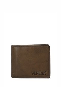 Brown leather wallet with a smooth texture, featuring the "VENEZIA" logo embossed on the lower front. Rectangular design with rounded edges.