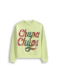 Zielony sweatshirt z okrągłym dekoltem i długimi rękawami. Posiada kolorową grafikę "Chupa Chups" w słodki wzór na przedzie.