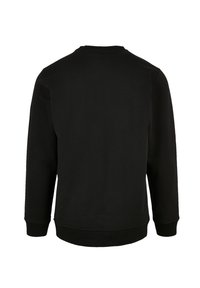 Zwarte sweatshirt met een ronde hals, lange mouwen en ribgebreide manchetten, met een gladde textuur en zonder zichtbare patronen of accenten.