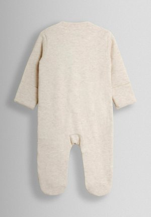 Helebeežikas beebide komplekt pikkade varrukatega, jalad kaetud ja ümmarguse kaelusega. Pehme tekstuur ja ühtlane, õrn muster kogu ulatuses.