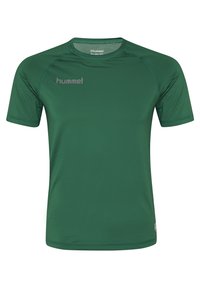 Groene sport t-shirt van lichtgewicht, gladde stof, met korte mouwen, ronde hals en logo op de bovenste linkerkant.