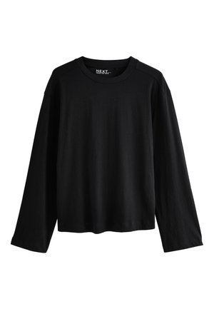 Zwart katoenen shirt met lange mouwen en een ronde hals, met een ontspannen pasvorm en een zichtbaar merkembleem binnenin achter bij de nek.