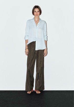 WIDE-LEG - Trousers - mottled dark brown