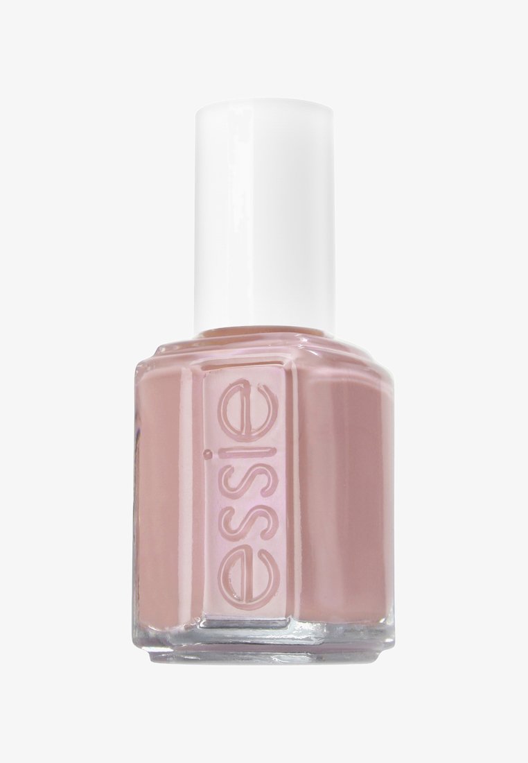 Vernis à ongles Essie dans un flacon en verre de forme carrée, avec un capuchon blanc. La couleur est un rose doux et muted avec une finition brillante.