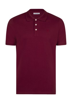 Burgunderfarvet polo skjorte i bomuld, med klassisk krave, treknaps lukning og et lille broderet logo på brystet.