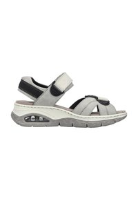 Sandal grigia e nera con cinturini regolabili, tomaia texturizzata, intersuola ammortizzata e soletta con cuscinetti d'aria per il massimo comfort.