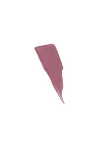 Échantillon de rouge à lèvres mat dans une teinte mauve atténuée. Texture crémeuse avec une finition lisse et une pointe angulaire, présenté sur un fond blanc.