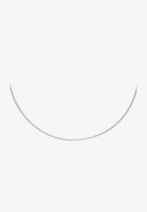 Zilveren ketting met een slank, in elkaar geweven ontwerp en een gladde textuur, ontworpen voor een subtiele maar elegante uitstraling.