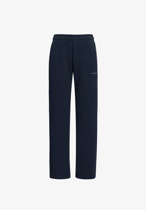 Mørkeblå sweatrebukser lavet af blød stof, med elastisk talje, to sidelommer og en subtil logodetalje på venstre ben.