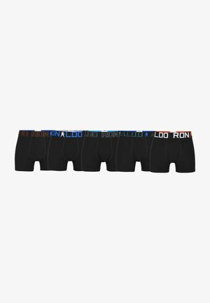 Boxer shorts negros con cinturilla elástica en varios colores: naranja, azul, verde, negro y rojo, que presentan el texto "CR7 RONALDO."