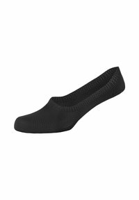 Schwarzer Slipper aus atmungsaktivem, perforiertem Material. Verfügt über ein glattes, geschwungenes Design, eine niedrige Profilhöhe und eine runde Zehenform. Ideal für die Freizeit.