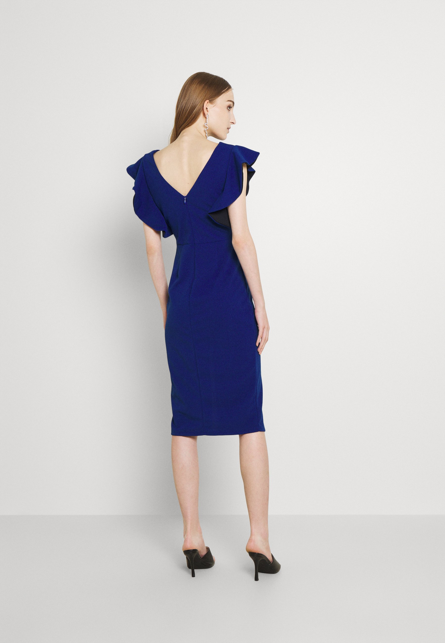WAL G. V NECK RUFFLE SLEEVE MIDI DRESS 